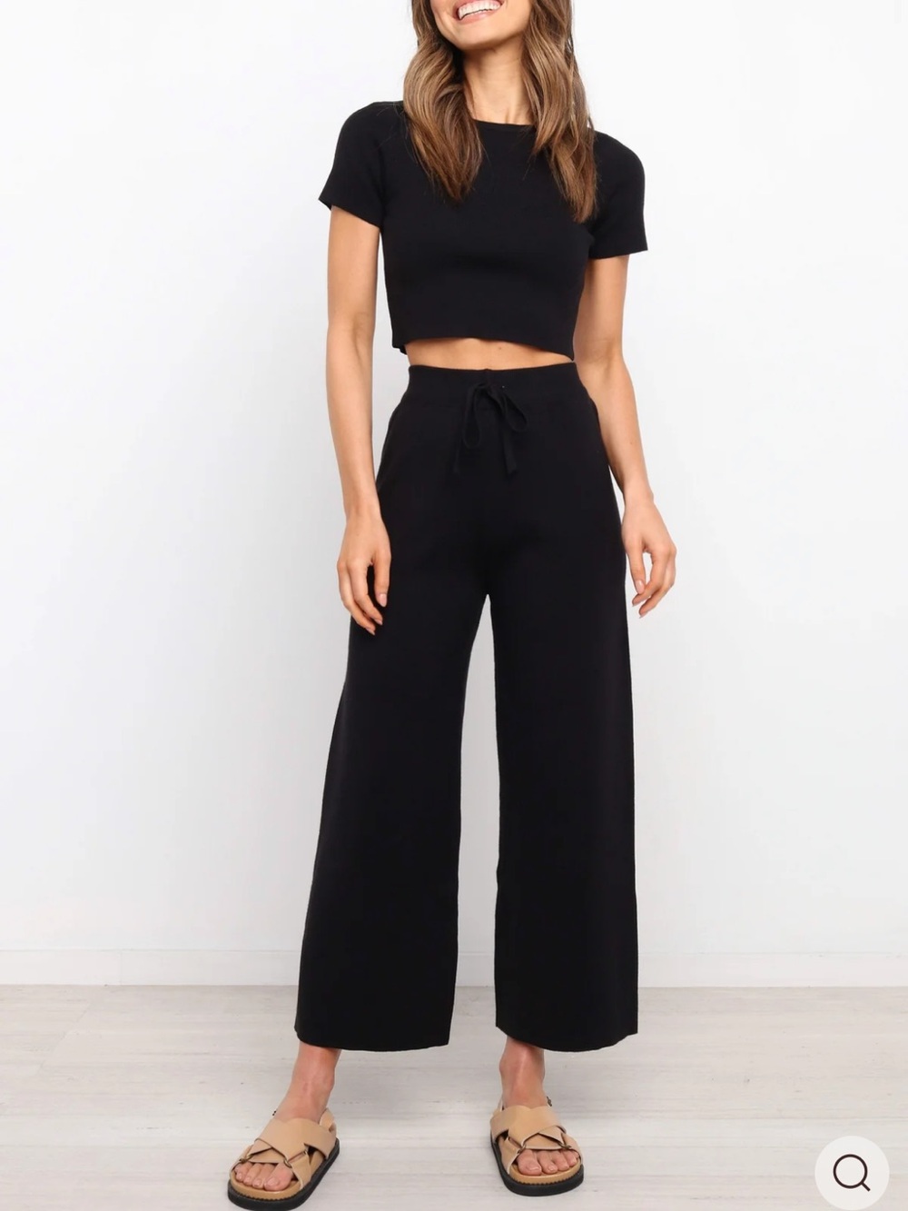 Petal & Pup Ayers black knit set short sleeve pants new M/L stretch ribbed